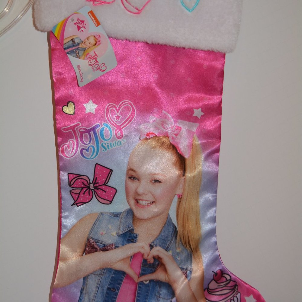 19" Jojo Siwa Pink Satin Character Graphic Christmas Stocking Embroidered Fleece - Picture 2 of 8